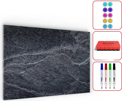 Zdjęcie produktu dla Tablica na magnesy METALboards, ciemny kamień 90x60 cm + zestaw akcesoriów GRATIS