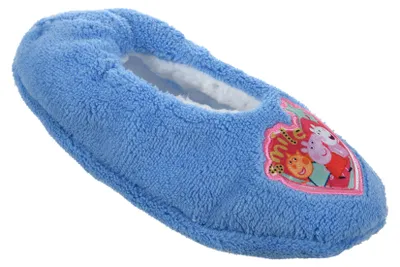 Produktbild von Peppa Wutz Pig Winter Hausschuhe Pantoffeln Fleece warm gefüttert Gumminoppen, Farbe:Blau, Größe:27/28 EU