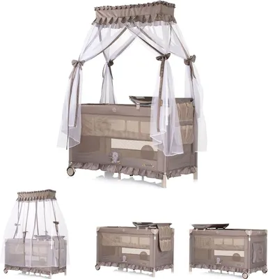 Produktbild von Chipolino Reisebett Palace, Baldachin Moskitonetz zwei Ebenen Wickelauflage beige braun