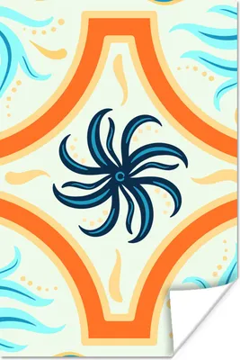 Produktbild von MuchoWow® Poster Blume - Rahmen - Blau - Orange 80x120 cm - Papierdruck