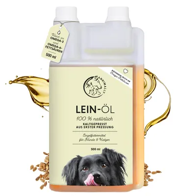 Leinöl für Hunde, 500 ml, kaltgepresst, Omega 3 & 6, BARF-Öl
