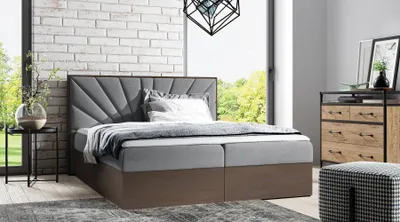 Produktbild von Kontinentales Bett 140x200 CHANTELLE 7 - dunkle Eiche / Grau + GRATIS Matratzenauflage