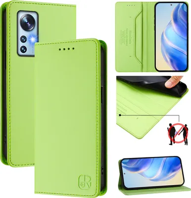 Produktbild von Lederhülle für Xiaomi 12/Xiaomi 12X/Xiaomi 12S Hülle Flip Brieftasche Kartenfächern Ständer Schutzhülle Grün