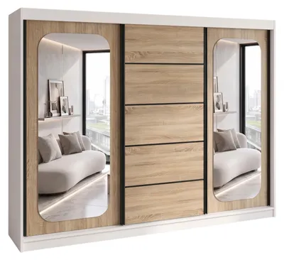 Produktbild von BELANO Schwebetürenschrank 200 cm mit Spiegel – Kleiderschrank mit Schiebetüren, Innenausstattung:  Premium Plus