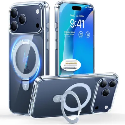 Produktbild von iPhone 17 Pro Hülle MagSafe Transparent mit Ständer Militärschutz