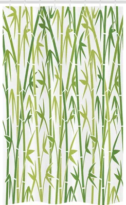 Produktbild von ABAKUHAUS Asian Blätter Schmaler Duschvorhang, Cartoon-Stil Bambus, Badezimmer Deko Set aus Stoff mit Haken, 120 x 180 cm, Grün und Hellgrün