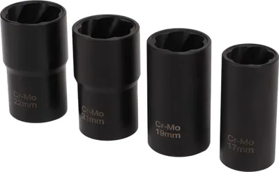 Produktbild von 5-teiliges Radmuttern-Ausdrehwerkzeug, 1/2-Zoll-Antrieb, metrisch, 17, 19, 21, 22 mm, Kohlenstoffstahl, Drehsteckschlüssel-Set