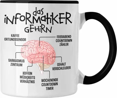Produktbild von Trendation - Informatiker Gehirn Tasse Geschenk Lustiger Spruch Softwareentwickler Nerd Geschenkidee Programmierer Coder IT Techniker (Schwarz)