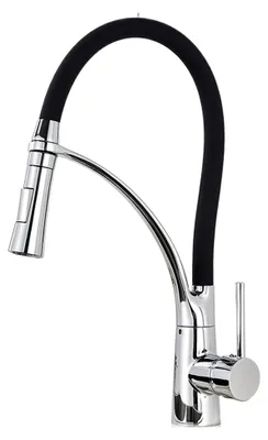 Produktbild von Küchenarmatur mit ausziehbarem und drehbarem Wasserhahn, schwarzer Mischbatterie für Warm- und Kaltwasser, aus Messing