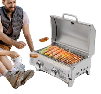 Produktbild von Tischgasgrill, 2 Brenner, nur LPG, Edelstahlkonstruktion, kompaktes Design, Flammensicherheitsgerät