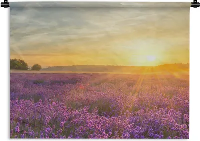 Produktbild von MuchoWow® Wandteppich Wandbehang Lavendel - Sonnenuntergang - Bäume - Lila 90x67.5 cm Tapisserie Dekoration Wandtuch - Fototeppich - Wand-Skulpturen