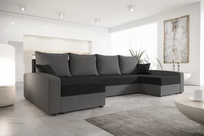 Produktbild von Roe Furniture | Ecksofa - 301 cm - U-Form - CHIEVO U - Dunkelgrau und Schwarz - Schlafsofa mit Stauraum - Modernes Design - Sofabett - Couch
