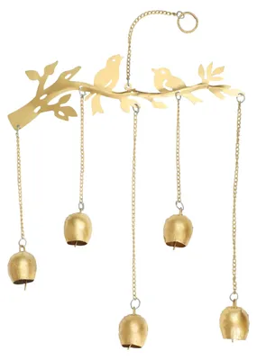 Vogel-Windspiel mit 5 Glocken, 53 cm, Gold, handgefertigt