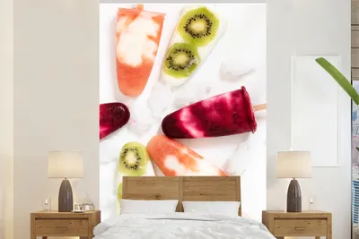 Produktbild von MuchoWow® Fototapete für Wohnzimmer oder Schlafzimmer Wandtapete Vinyl Motivtapete Hausgemachtes Joghurteis mit Früchten - 195x300 cm - Das Hintergrundbild