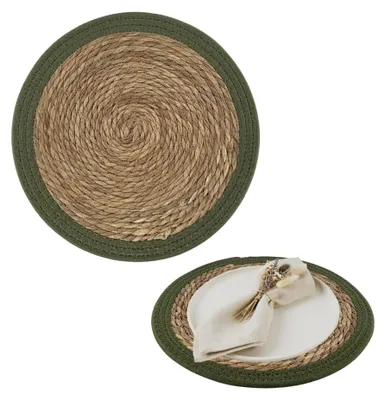 Produktbild von Platzset Boho Rund, Tischset Platzmatte Esstisch, Geflochtene Dekorationsunterlage Tischdeko Seegras, 38cm Grün 2 Stück