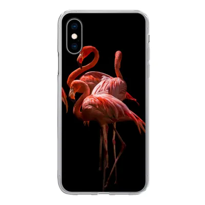 Produktbild von MuchoWow® Handyhülle Schutzhülle Hülle für iPhone X Flamingos - Vögel - Federn - Schwarz Silikon Softcase Handy Hülle - Handyhülle