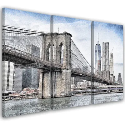 Produktbild von Triptychon auf leinwand städte & architektur - grau 150x100 cm Feeby grau wandbild bereit zum aufhängen