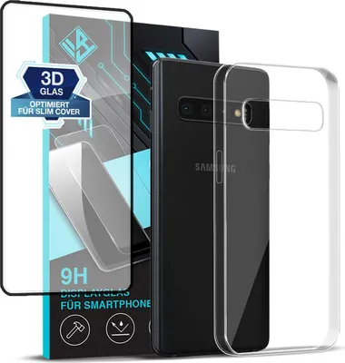 Produktbild von Handyhülle für Samsung Galaxy S10 mit 9H Displayglas Displayschutz Hülle Transparent Flexibel Elastisch Case Cover Backcover Schutzhülle