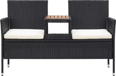 Immagine prodotto di Panca da Giardino a 2 Posti con Tavolino 143 cm Polyrattan Nero