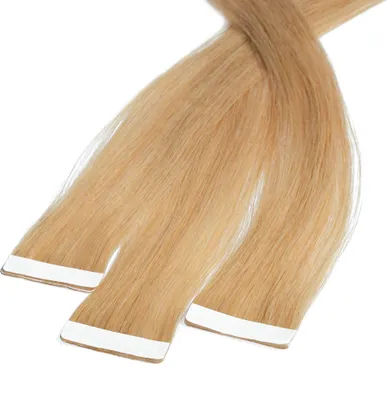 Produktbild von hair2heart Tape Extensions Echthaar Glatt - 10 Tapes 2.5g 60cm Lichtblond Gold Asch