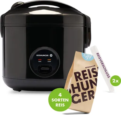 Produktbild von REISHUNGER Basis Reiskocher mit Keramikinnentopf & dem kleinen Reis Starter Set