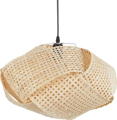 Produktbild von BELIANI Hängeleuchte Hellbraun Bambusholz 1-Flammig Geflochten Wellenform Lochmuster Langes Kabel Modern Beleuchtung Esszimmer Schlafzimmer Wohnzimmer