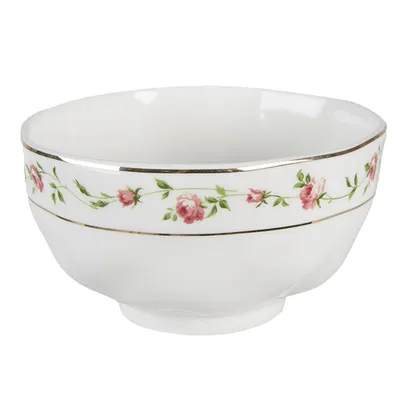 Zdjęcie produktu dla Clayre & Eef Miska na zupę 300 ml biało-różowa porcelana w kwiaty