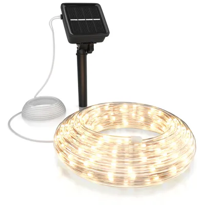 Produktbild von BEARWARE LED Lichterkette Solar 10 m warmweiß – Innen und Außen - Solarpanel mit Akku 1200mAh - 100 Leds warmweiß – 2 Modi: blinkend und stetig leuchtend – flexibler Kupferleiter – Schutzart IP44