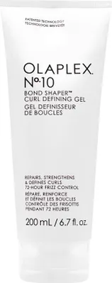 A white tube of Olaplex No.10 Bond Shaper Curl Defining Gel against a white background.