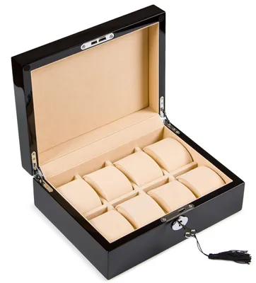 Produktbild von Elegante schwarze Uhrenbox für 8 Uhren mit Schloss