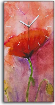 Produktbild von Wandbild Leinwand Bilder mit Uhr 30x60 Gemälde Blumen Mohnblumen Kunst - weiße Hände