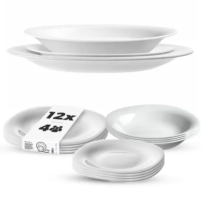 Produktbild von KADAX Geschirrset für 4 Personen, 12-tlg, Tafelservice mit Suppenteller, Dessertteller und Speiseteller, Essgeschirr, Geschirr Set, Tellerset (Weiß XL)