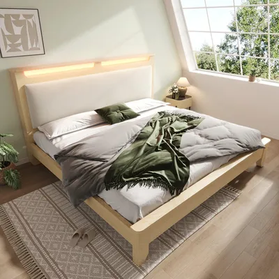 Image de Cadre de lit - Lit double - Lit en bois - Lit plateforme -  comme structure de lit - 140x200 cm