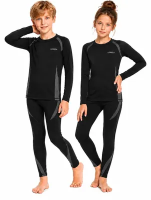 Produktbild von Kinder Thermounterwäsche Set für Jungen & Mädchen – Langarmshirt & Thermoleggings – Schwarz 152-158