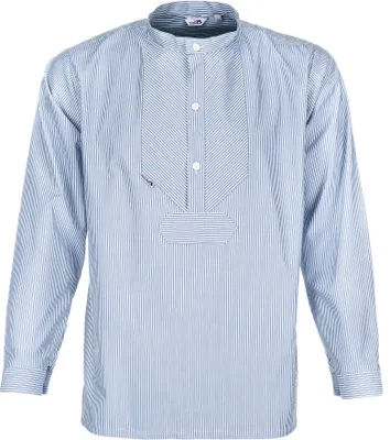 Produktbild von modAS Uni Fischerhemd Sommer Langarm-Shirt mit Stehkragen - Gestreiftes Hemd im Finkenwerder-Stil in Azur-Weiß Größe Damen 40 – Herren 46
