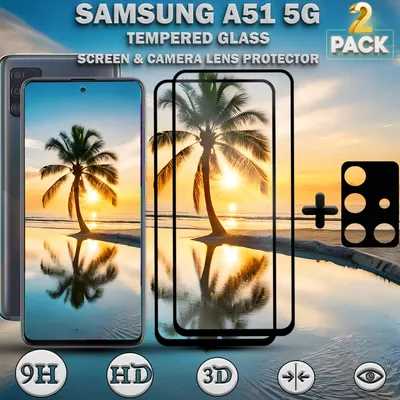 Produktbild von 2-Stück Samsung Galaxy A51 5G Displayschutzfolie und Objektivschutz aus gehärtetem Glas 9H