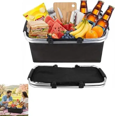 Produktbild von Einkaufstasche, faltbare Einkaufstasche, tragbare Kühlbox mit gepolsterten Griffen, Thermotasche als Picknickkorb