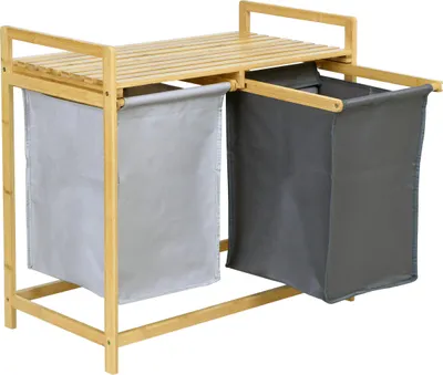 Immagine prodotto di Cesto Per La Biancheria In Bambù Doppio Con Ripiano Contenitore Da Bagno 80L