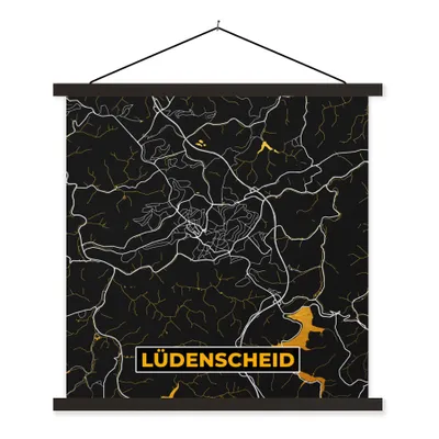 Produktbild von MuchoWow® Textilposter Stadtplan - Karte - Lüdenscheid - Gold - Deutschland - Karte 60x60 cm mit schwarzem Rahmen - Posteraufhänger