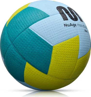 A colorful handball is shown against a white background.