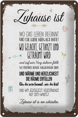 Produktbild von Blechschild Spruch Zuhause ist wo das Leben beginnt 20x30cm
