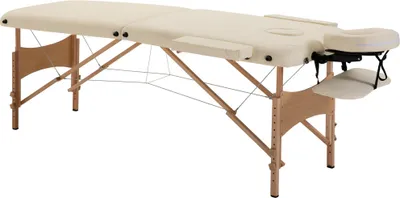 Produktbild von Klappbare Massageliege, höhenverstellbare Massagebank aus Kunstleder und Holz in Cremeweiß für Spa und Salon