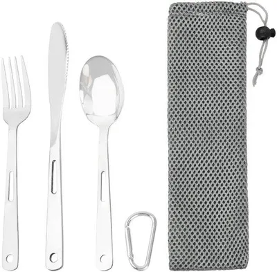 Produktbild von Unyqoos® Tragbares und wiederverwendbares Besteckset für Camping und Reisen mit Aufbewahrungstasche