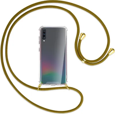 Produktbild von Handykette Backcover-Schutzhülle mit Band (Metall goldfarben) für Samsung Galaxy A70 - khaki