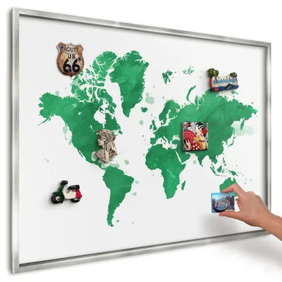 Produktbild von Magnettafel 100x70 cm in einem silbernen Rahmen - Magnetische Metalltafel, Magnetpinnwand zur Wandmontage für Wohnzimmer, Küche, Flur, Kinderzimmer und Büro - Grüne Karte
