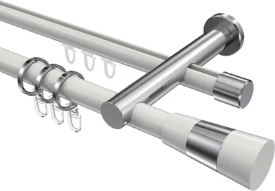 Produktbild von Interdeco Rundrohr-Innenlaufstange / Gardinenstange (Kombination) Weiß / Chrom, Typ Platon Tanara (Konus Bicolor), 20 mm Ø 2-läufig, 240 cm