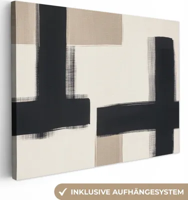 Produktbild von Leinwand Bilder 40x30 cm - Japandi - Abstrakt - Schwarz - Beige, Bild Modern, Wanddeko, Gemälde