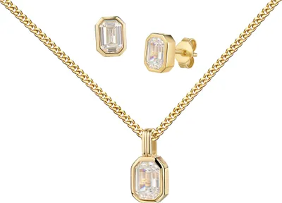 Produktbild von Gold 585 Schmuckset Zirkonia-Goldanhänger und 2x Ohrstecker. Mit Kette 45 cm