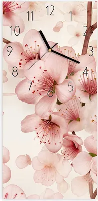 Produktbild von Wanduhr aus Glas mit Motiv Kirschblüten- 30 x 60 cm - inkl. Aufhängesystem