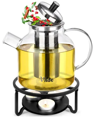 Immagine prodotto di Vilde | Teiera con filtro 1,2 L - Teiera in vetro con scaldavivande - Lavabile in lavastoviglie